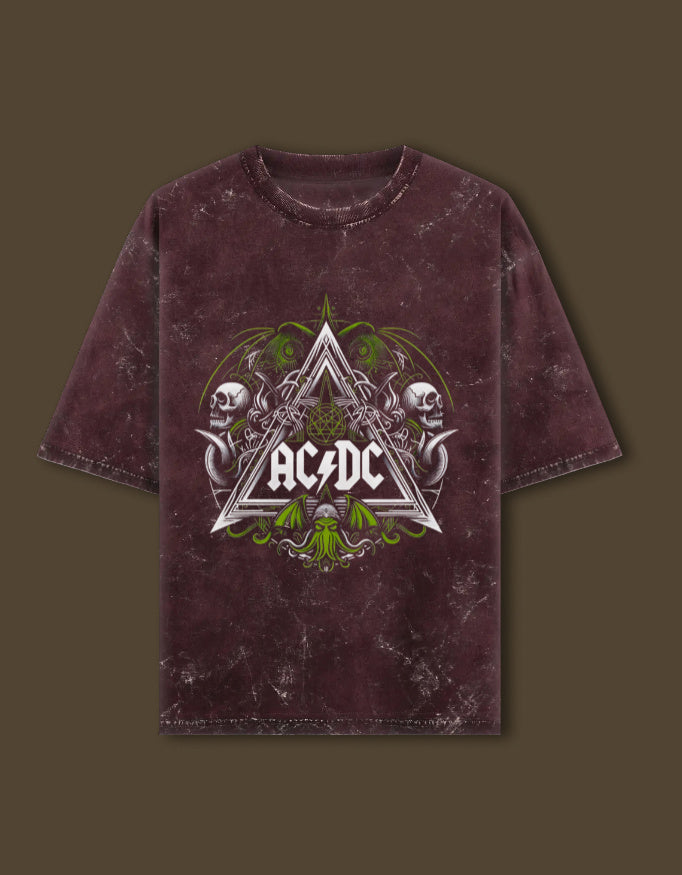 AC/DC -- Unisex Acid Washed Oversized Tee