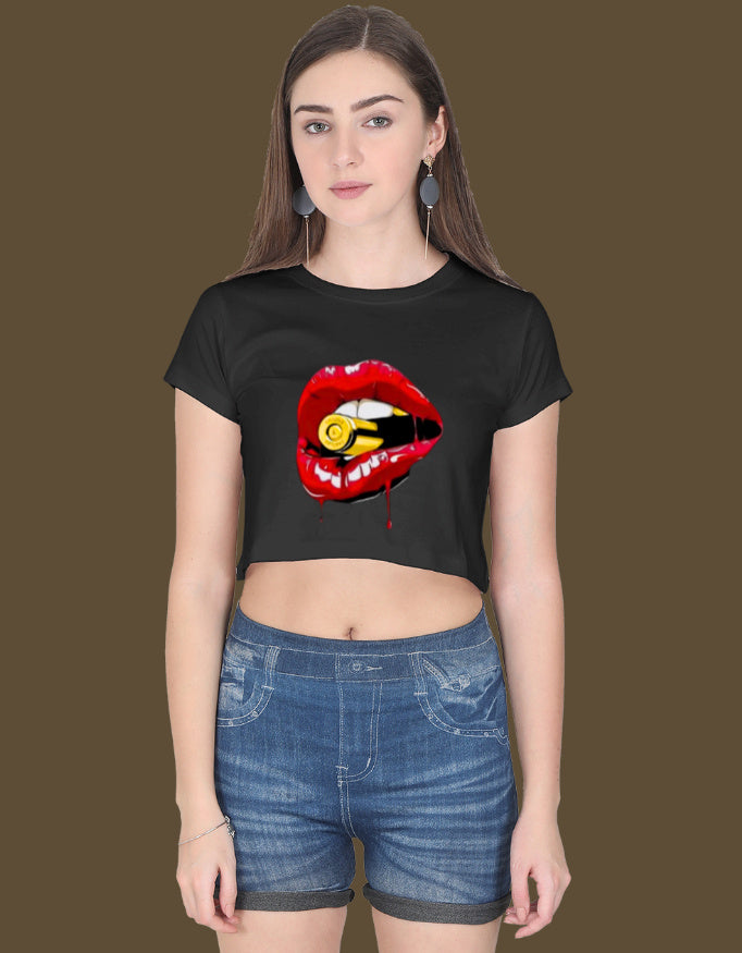 Bullet Bite Graphic Crop Top– Bold Red Lips Streetwear Crop Top