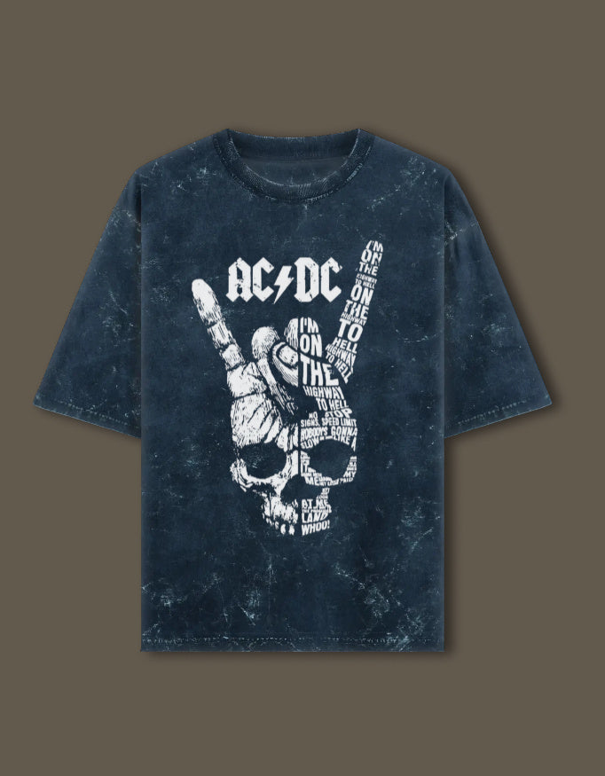 AC/DC -- Unisex Acid Washed Oversized Tee