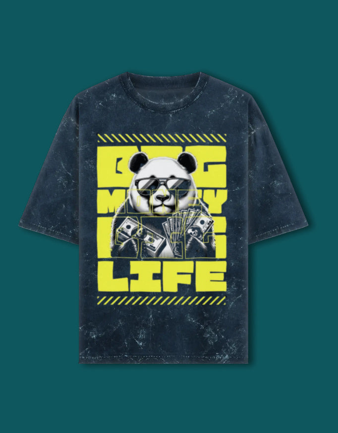MONEY + LIFE -- Unisex Acid Washed Oversized Tee